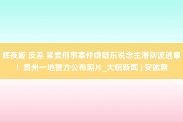 辉夜姬 反差 紧要刑事案件嫌疑东说念主潘剑波逃窜！贵州一地警方公布照片_大皖新闻 | 安徽网