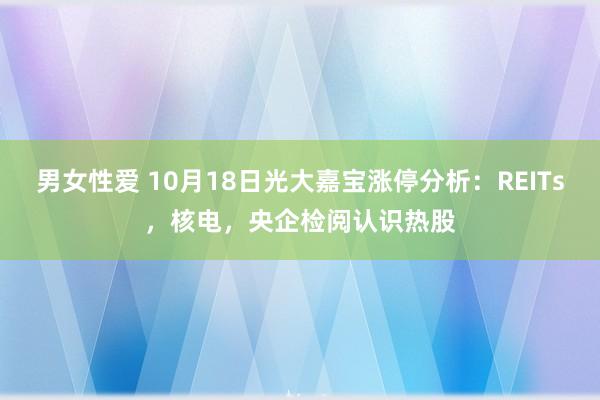 男女性爱 10月18日光大嘉宝涨停分析：REITs，核电，央企检阅认识热股