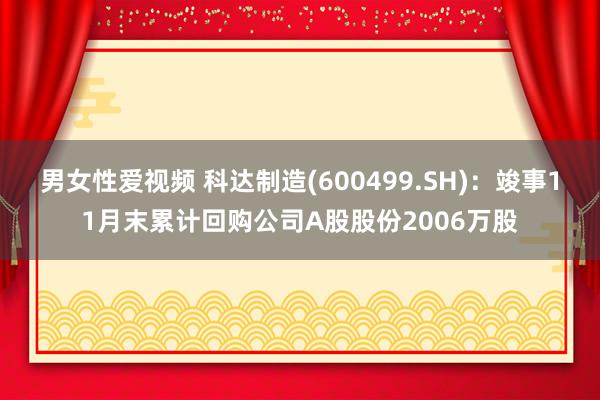 男女性爱视频 科达制造(600499.SH)：竣事11月末累计回购公司A股股份2006万股