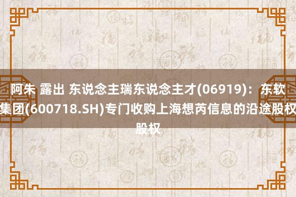 阿朱 露出 东说念主瑞东说念主才(06919)：东软集团(600718.SH)专门收购上海想芮信息的沿途股权